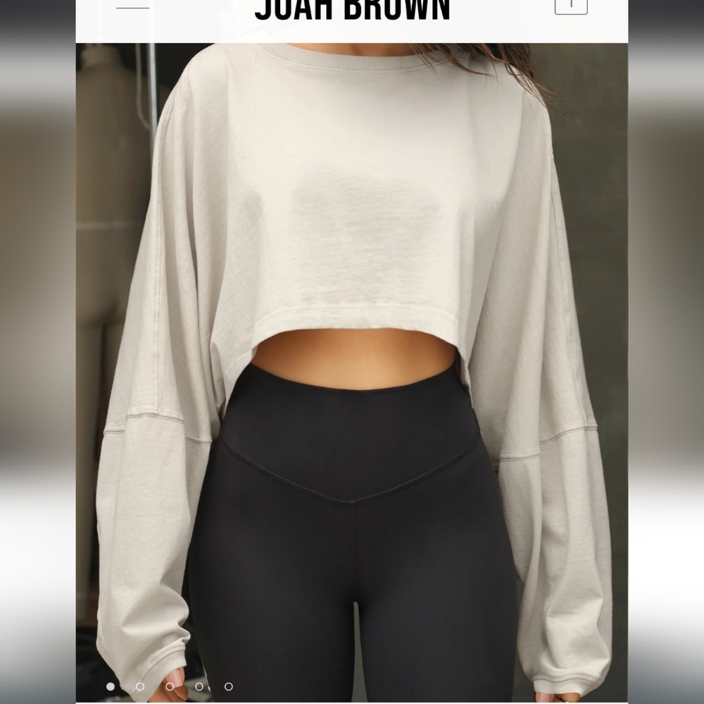 Joah Brown Slouchy Crop Long Sleeve – Fog Cotton (S/M)